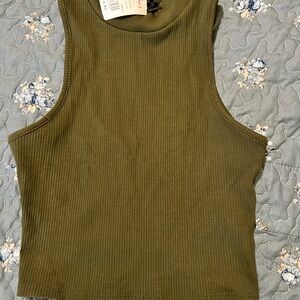 a'gaci Olive Ribbed Crop Top